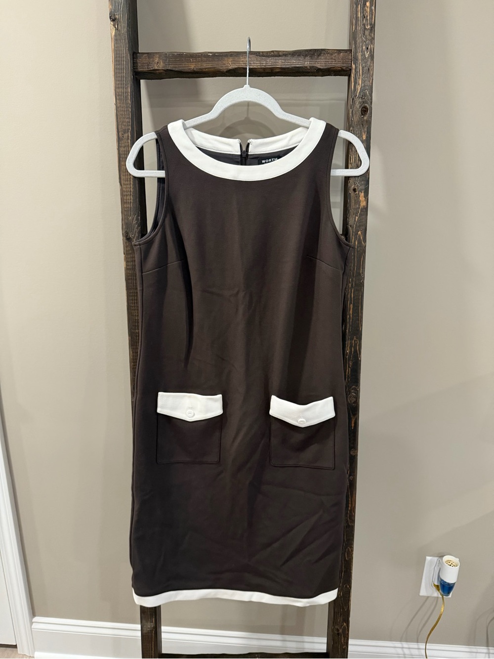 Worth New York Brown & White Business Casual Dress